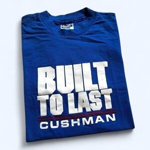 Vintage 1990s Hanes Cushman Blue 'Built to Last' Graphic Tee XL